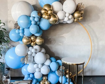 123pcs Doubled Matte Light Blue Balloon Arch,Doubled Light Grey Balloon Garland,Kids Birthday Party Decoration,Wedding Baby Shower Decor
