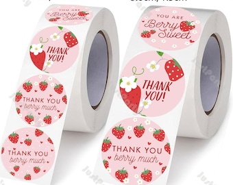 500 sztuk na rolkę Truskawkowe naklejki z podziękowaniami Etykieta na pierwsze urodziny z jagodami Tagi z podziękowaniami Truskawkowe prezenty na baby shower