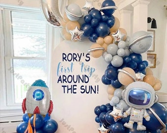 136pcs First Trip Around the Sun Balloon Garland Arch Kit Galaxy Themed Party Space Astronaut Boys 2nd Birthday Kids Baby Shower Balloons