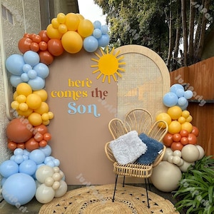 123pcs Blue Orange Yellow Balloon Garland Set Here Comes The Son Balloon Arch Baby Shower Gender Reveal Baptism Birthday Decoration Supplies