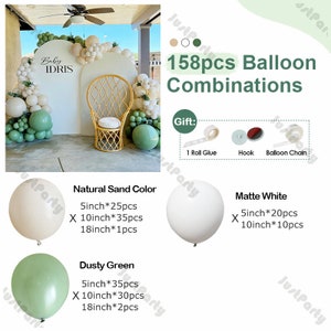 158pcs Sage Bridal Shower Balloons Garland Kit Dusty Green Sand White Balloon Arch Wedding Bride Decorations Baby Shower Birthday Supplies 158pcs