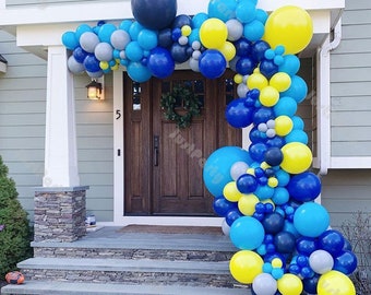 168pcs Matte Blue Yellow Balloons Garland Arch Kit Boys Kids Birthday Party Decoration Baby Shower Decoration Wedding Anniversary Supplies