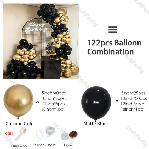 Black Gold Balloons Garland Kit, 122pcs Black Metallic Gold Confetti Latex  Balloons Arch Kit For Graduation Birthday Weddings With Long Strip And Ball