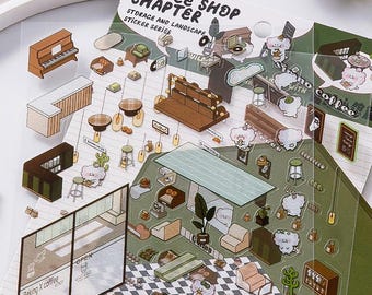 Coffee Shop 3D Sticker Kit: Miniature World DIY Decor