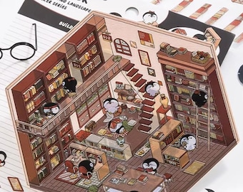 DIY Tiny Bookstore 3D Sticker Kit: Miniature World Decor