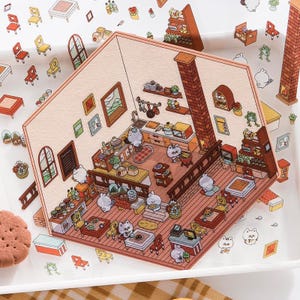 Projekt domu Restauracja DIY Tiny 3D Zestaw naklejek Zaprojektowany do budowania miniaturowych światów, naklejki dekoracyjne Scena pokoju Naklejki samoprzylepne
