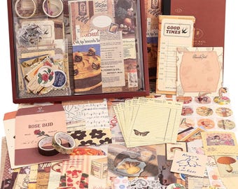 Vintage Scrapbook Kit: Ephemera, Stickers, Washi Tape, Journal