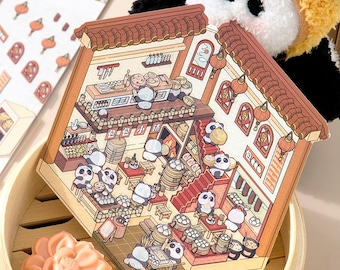 DIY Miniature 3D Sticker Kit: Steamed Bun Restaurant Scene