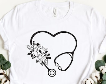 Floral Stethoscope Shirt, Cute Nurse Shirt, Doctor Shirt, Nursing School Gift, Healthcare Gift, Med School Shirt, Medical Assistant Shirt
