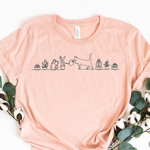 Cat Watering Plants Shirt, Plant Lady, Cats and Plants, Gift Shirts for Cat Lover, Succulent Plants Shirt, Gardening Shirt, Gardener Shirt