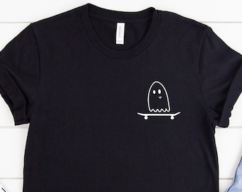 Ghost Pocket Shirt, Ghost Skateborder Shirt, Ghost Halloween Shirt, Cute Ghost on Skateboard Shirt, Ghost Tshirt, Funny Halloween Shirt