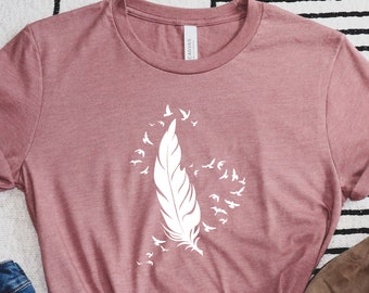 Feather Birds Shirt, Feather Unisex Tshirt, Women Bird Tshirt, Bird T Shirt, Feather Shirt Feather TShirt, Valentine Gift Idea, Gift for Her