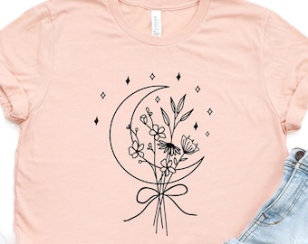 Wild Flowers Shirt, Moon Shirt, Wildflower Tshirt, Floral Moon Shirt, Floral Shirt, Wildflowers, Flower Shirt,Plant Graphic Tee,Gift for Her