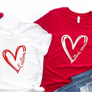 Custom Heart Line Shirt, Personalized Heart Shirt, Double Heart Shirt, Personalized Family Shirt, Custom Couple Shirt,Custom Valentine&#39;s Day
