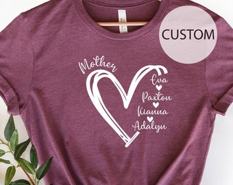 Custom Mama Shirt, Personalized Mom Shirt, Shirt with Kids Names, Gift for Mom Mama, Mom Heart Shirt, Custom Grandma Shirt,Mother's Day Gift