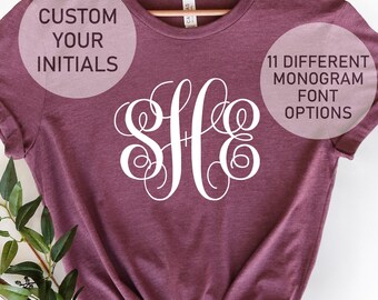 Monogrammed Shirt, Custom Monogram Shirt, Bridesmaid Gift, Monogram Print Shirt, Personalized Monogrammed Gift, Bridal Party Monogram Shirts