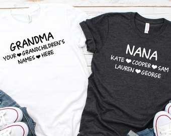 Chemise de grand-mère personnalisée, chemise Nana, cadeau de grand-mère personnalisé, cadeau de Noël pour grand-mère, chemise Gigi personnalisée, t-shirt pour petits-enfants