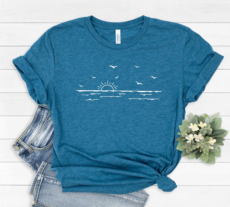 Sun Ocean Shirt, Sunshine Shirt, Summer Shirt, Beach Shirt, Vacation Shirt, Travel Shirt, Summer Time Sea Shirt, Sunrise Shirt, Sunset Shirt Heather Deep Teal