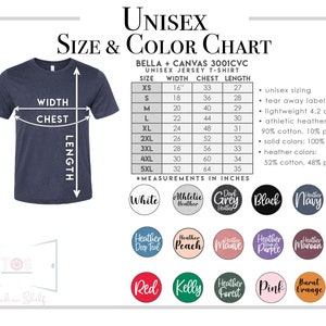 K&ouml;nnte beinhalten: Unisex Bella + Canvas 3001 CVC Jersey T-Shirt Gr&ouml;&szlig;entabelle mit Ma&szlig;en in Zoll. Die Tabelle zeigt die Gr&ouml;&szlig;en XS bis 5XL mit den entsprechenden Ma&szlig;en f&uuml;r Breite, Brust und L&auml;nge. Die Tabelle enth&auml;lt auch Informationen &uuml;ber die Stoffzusammensetzung f&uuml;r Uni- und Melangefarben.