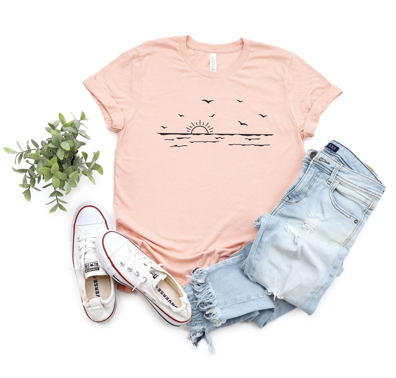 Sun Ocean Shirt, Sunshine Shirt, Summer Shirt, Beach Shirt, Vacation Shirt, Travel Shirt, Summer Time Sea Shirt, Sunrise Shirt, Sunset Shirt Heather Peach