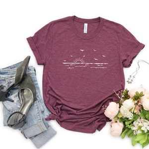 Sun Ocean Shirt, Sunshine Shirt, Summer Shirt, Beach Shirt, Vacation Shirt, Travel Shirt, Summer Time Sea Shirt, Sunrise Shirt, Sunset Shirt Heather Maroon