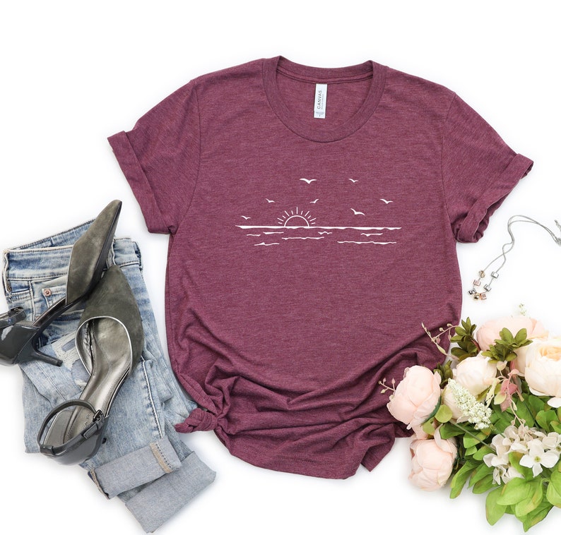 Sun Ocean Shirt, Sunshine Shirt, Summer Shirt, Beach Shirt, Vacation Shirt, Travel Shirt, Summer Time Sea Shirt, Sunrise Shirt, Sunset Shirt Heather Maroon