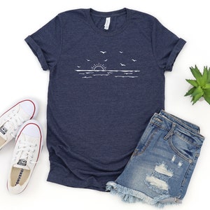 Sun Ocean Shirt, Sunshine Shirt, Summer Shirt, Beach Shirt, Vacation Shirt, Travel Shirt, Summer Time Sea Shirt, Sunrise Shirt, Sunset Shirt Heather Navy