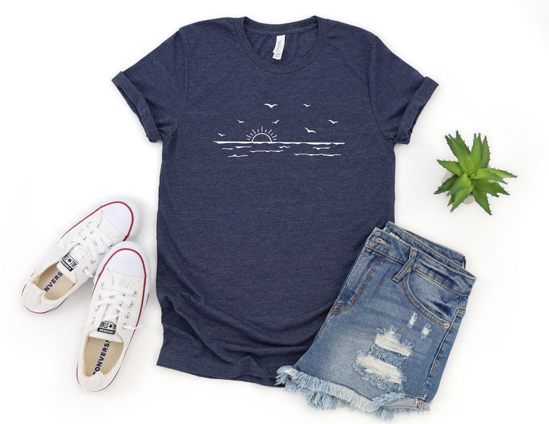 Sun Ocean Shirt, Sunshine Shirt, Summer Shirt, Beach Shirt, Vacation Shirt, Travel Shirt, Summer Time Sea Shirt, Sunrise Shirt, Sunset Shirt Heather Navy