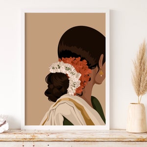 Indian Art, Gajra Art, Indian Wall Art, South Asian Art, Tamil, Asian Art, South Indian Art, Desi, Desi Prints, Indian Art Print, Brown Girl