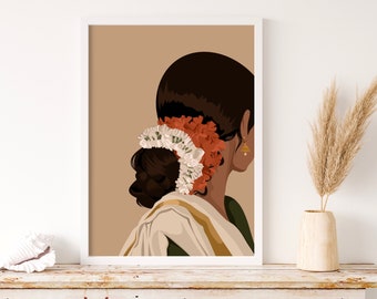 Indian Art, Gajra Art, Indian Wall Art, South Asian Art, Tamil, Asian Art, South Indian Art, Desi, Desi Prints, Indian Art Print, Brown Girl