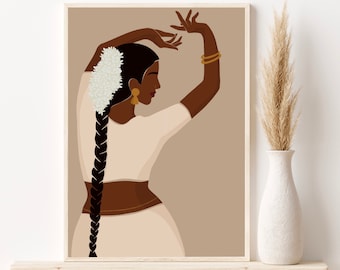 Indian Women Dancing Printable Wall Art, Indian Art, Desi Art, South Asian Art, Brown Girl Art, Abstract Indian Wall Art, Abstract Art