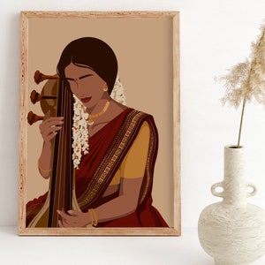 Indian Art, Desi Art, Veena art, Sitar Art, Indian Wall Art, South Asian Art, Tamil, South Indian Art, Desi, Desi Prints, Brown Girl, Indian