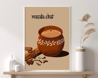 Chai Art, Indiase kunst, Chai Wall Art, Desi Art, Chai Poster, Chai Print, Indiase kunst aan de muur, India Wall Art, Desi Wall Art, Masala Chai Art