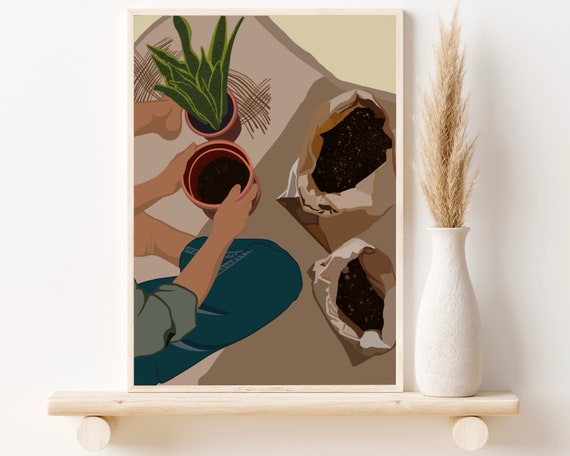 Crazy Plant Lady, Plant Lover Gift, Botanical Art Print, Printable Wall Art, Self Care Printable, Self Care Art, Gardening Plant Print