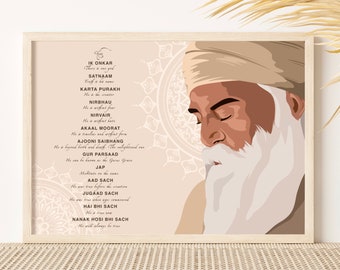 Guru Nanak Dev Ji Wall Art Ek Onkar Sikh Guru Nanak Sikh Gifts Sikh Art Punjabi Art illustration Sikhi Sikhism Digital Print Panjab Present