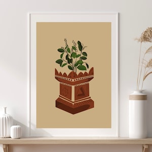 Tulsi Art, Tulsi Print, Tulsi Plant Art, Desi Art, Tamil Art, South Indian Art, Hindu Wall Art, Gujarati Art, Tamil Wall Art, Hindu Art