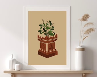 Tulsi Art, Tulsi Print, Tulsi Plant Art, Desi Art, Tamil Art, South Indian Art, Hindu Wall Art, Gujarati Art, Tamil Wall Art, Hindu Art