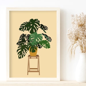 Monstera Leaf Art, Monstera Adansonii, Abstract Botanical Art Print, Tropical Leaf Wall Art Print, Monstera Deliciosa. Tropical Plant Print image 1