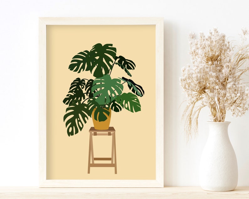 Monstera Leaf Art, Monstera Adansonii, Abstract Botanical Art Print, Tropical Leaf Wall Art Print, Monstera Deliciosa. Tropical Plant Print image 1