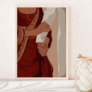 Indian wedding couple, Indian bride and groom, Indian Art, Desi Art, Indian Wall Art, South Asian Art, South Indian Art, Desi Prints, Desi.