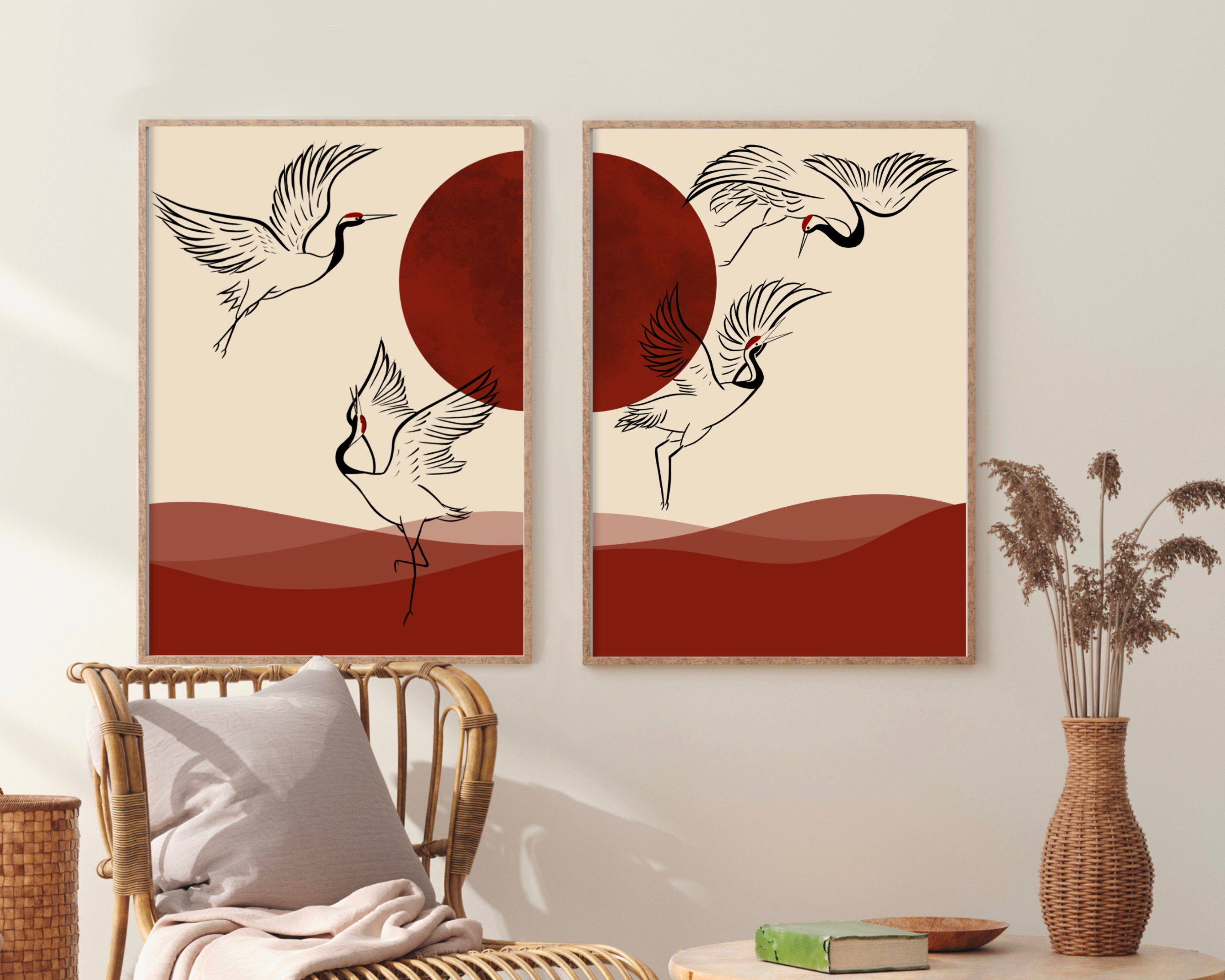 2 Piece Wall Art Japanese Crane Wall Art Japanese Crane Etsy