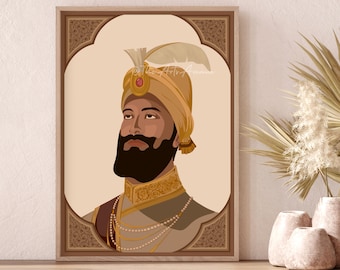 Guru Gobind Singh Ji, Guru Gobind Singh, Regali d'arte Sikh, Punjabi, Regali Punjabi, Arte della parete Sikh, Arte Sikh Guru, Arte Punjabi, Arte Sikh Guru