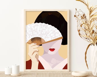 Japanese Women Holding Fan Wall Art, Japanese Art Deco, Asian Wall Art, Japanese, Art Deco, East Asian Art, Japanese Art, Wall Decore
