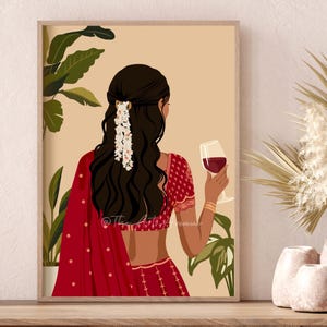 Modern Indian Woman Drinking Wine Art, Desi Art, Indian Wall Art, South Asian Art, Indian Art, Brown Girl, South Asian Prints, Desi Wine Art