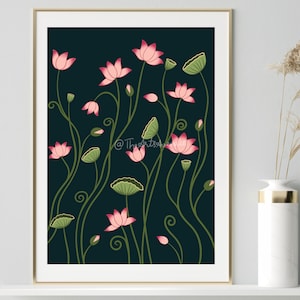 Indian Pichwai Lotus Art Painting, Indian Lotus Poster, Des Pichwai Print, South Indian Art, Ethnic Hindu Painting, South Asian Art