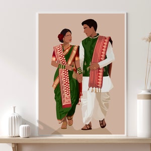 Indian Wedding Art, Telugu Art, Indian Art, Desi Illustration, Desi Art, South Asian Art, Desi Prints, Indian Wall Art, South Indian Art