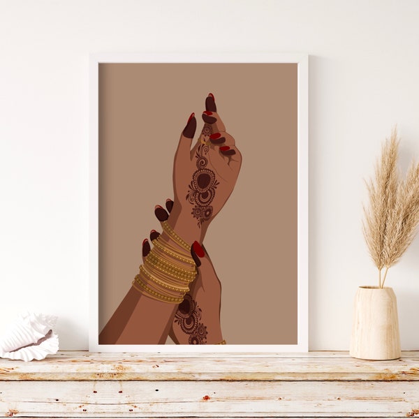 Mehendi Art, Desi henna Art, Indian Wall Art, South Asian Art, Asian Art, South Indian Art, Desi Prints, Indian Art Print, Brown Girl