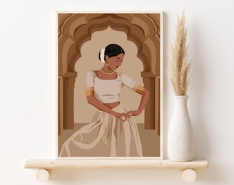 Indian Art, Indian Dancer Artwork, Classical Dancer Art, Tamil Art, Brown Girl Art, Desi Art, South Asian Art, South Indian Art, Digital.