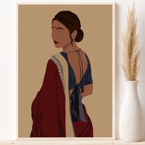 Women Wearing Saree Art, Indian Art Print, Indian Art, Desi art, Indian Desi Poster, Desi Digital Art Print, South Asian Art, Brown Girl Art