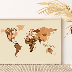 Printable Diversity Wall Art, World Map With Countries, Diversity Art, Art Deco, World Map Poster, World Map Wall Art, Printable World Map